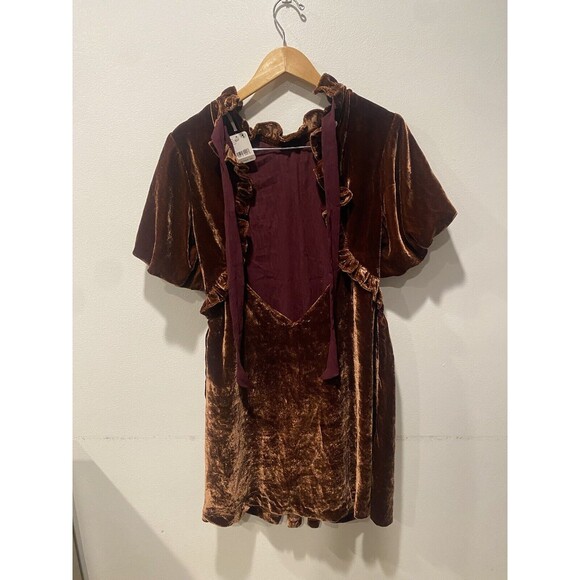 Free People Gum Drop Velvet Minidress in Chocolate Sz L NEW $168 - Picture 11 of 11